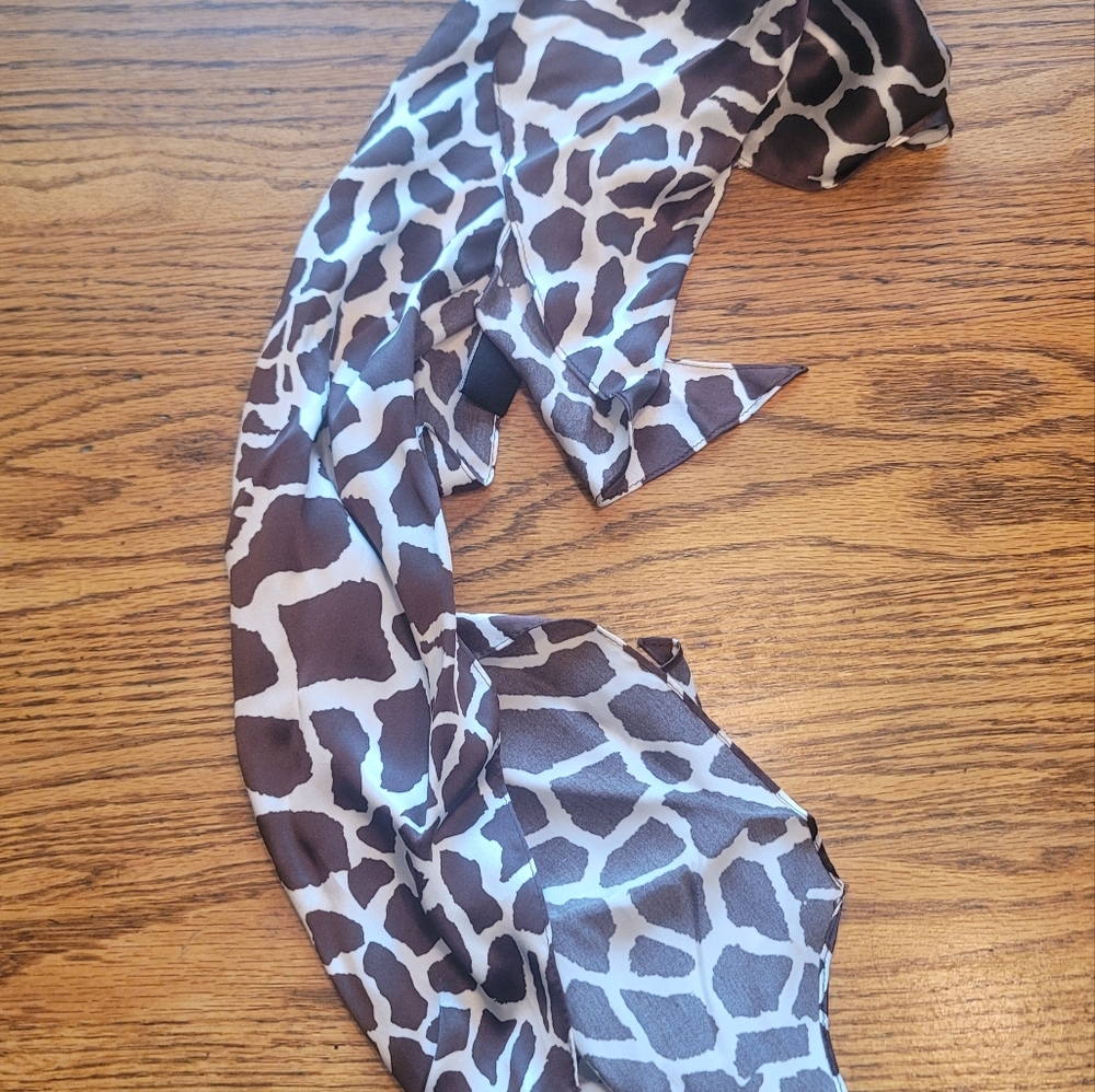 Animal Print Satin Scarf - Brown & Cream